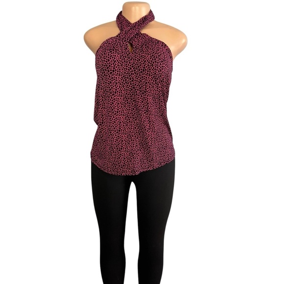 Michael Michael Kors Pink Animal Print Micro-Print Halter Top - Picture 2 of 8